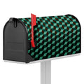 Dark Green Geometric Cube Pattern Print Mailbox Cover