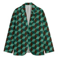 Dark Green Geometric Cube Pattern Print Men's Blazer