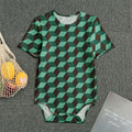 Dark Green Geometric Cube Pattern Print Men's Bodysuit