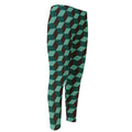 Dark Green Geometric Cube Pattern Print Men's Compression Pants