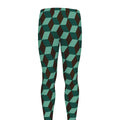 Dark Green Geometric Cube Pattern Print Men's Leggings
