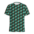 Dark Green Geometric Cube Pattern Print Men's Athletic T-Shirt