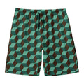 Dark Green Geometric Cube Pattern Print Men's Swim Trunks