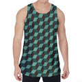 Dark Green Geometric Cube Pattern Print Men's Velvet Tank Top