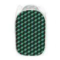 Dark Green Geometric Cube Pattern Print Mesh Laundry Hamper