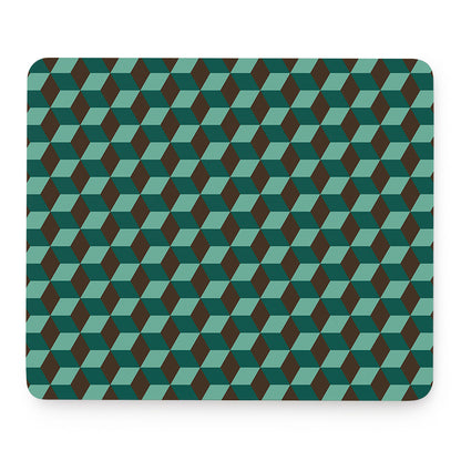 Dark Green Geometric Cube Pattern Print Mouse Pad