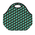 Dark Green Geometric Cube Pattern Print Neoprene Lunch Bag