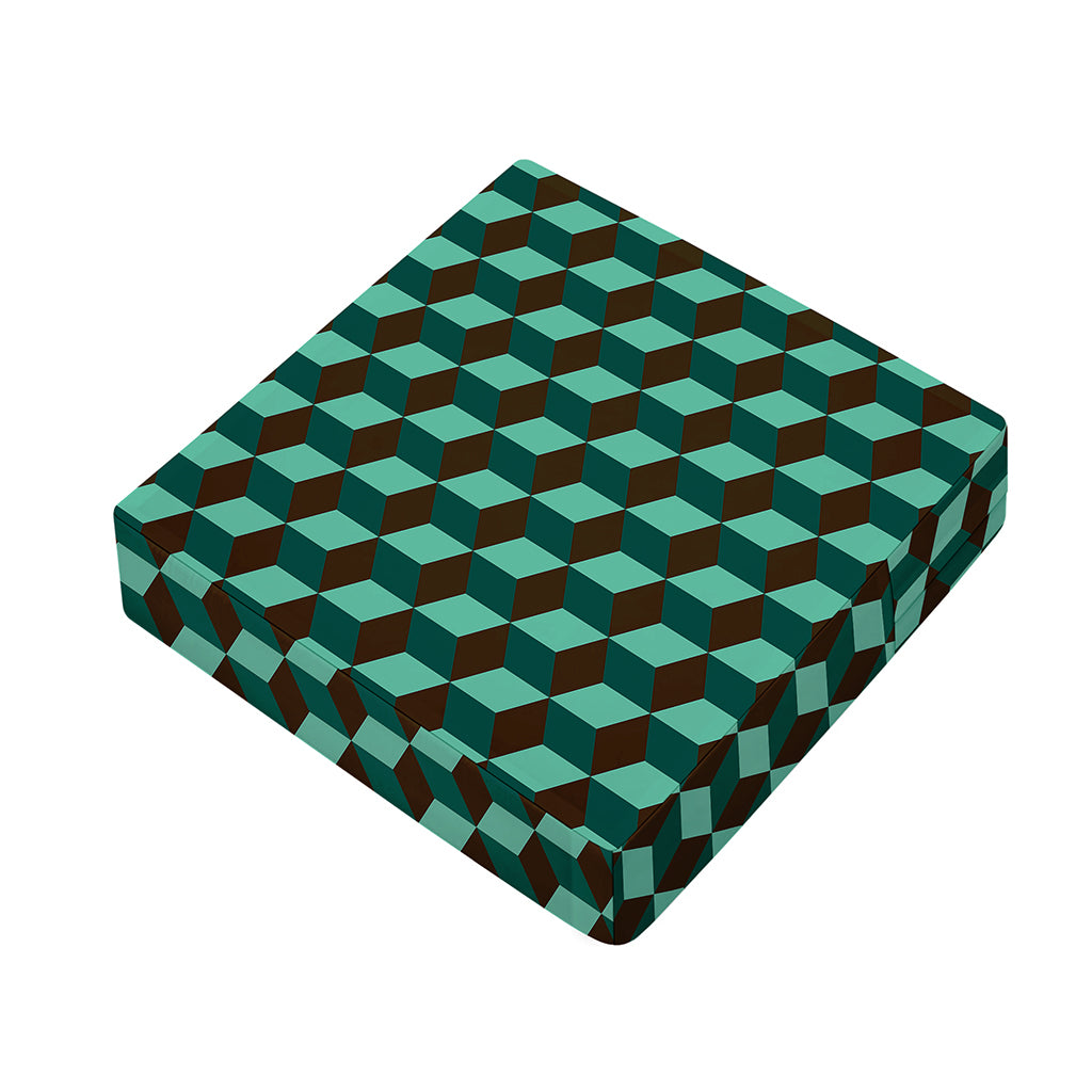 Dark Green Geometric Cube Pattern Print Outdoor Seat Cushion Cover