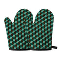 Dark Green Geometric Cube Pattern Print Oven Mitts