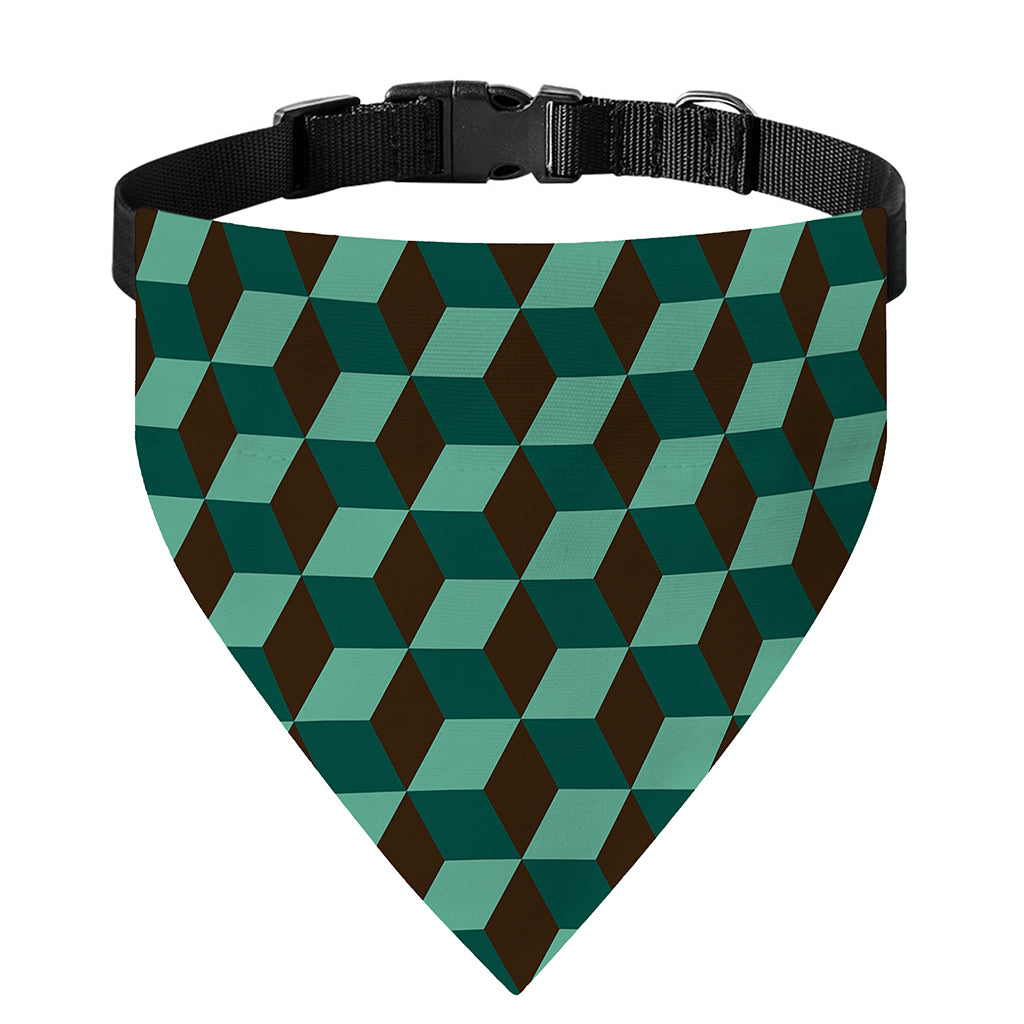 Dark Green Geometric Cube Pattern Print Over The Collar Dog Bandana