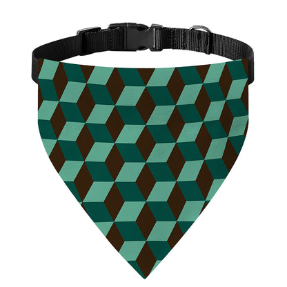 Dark Green Geometric Cube Pattern Print Over The Collar Dog Bandana
