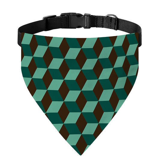 Dark Green Geometric Cube Pattern Print Over The Collar Dog Bandana
