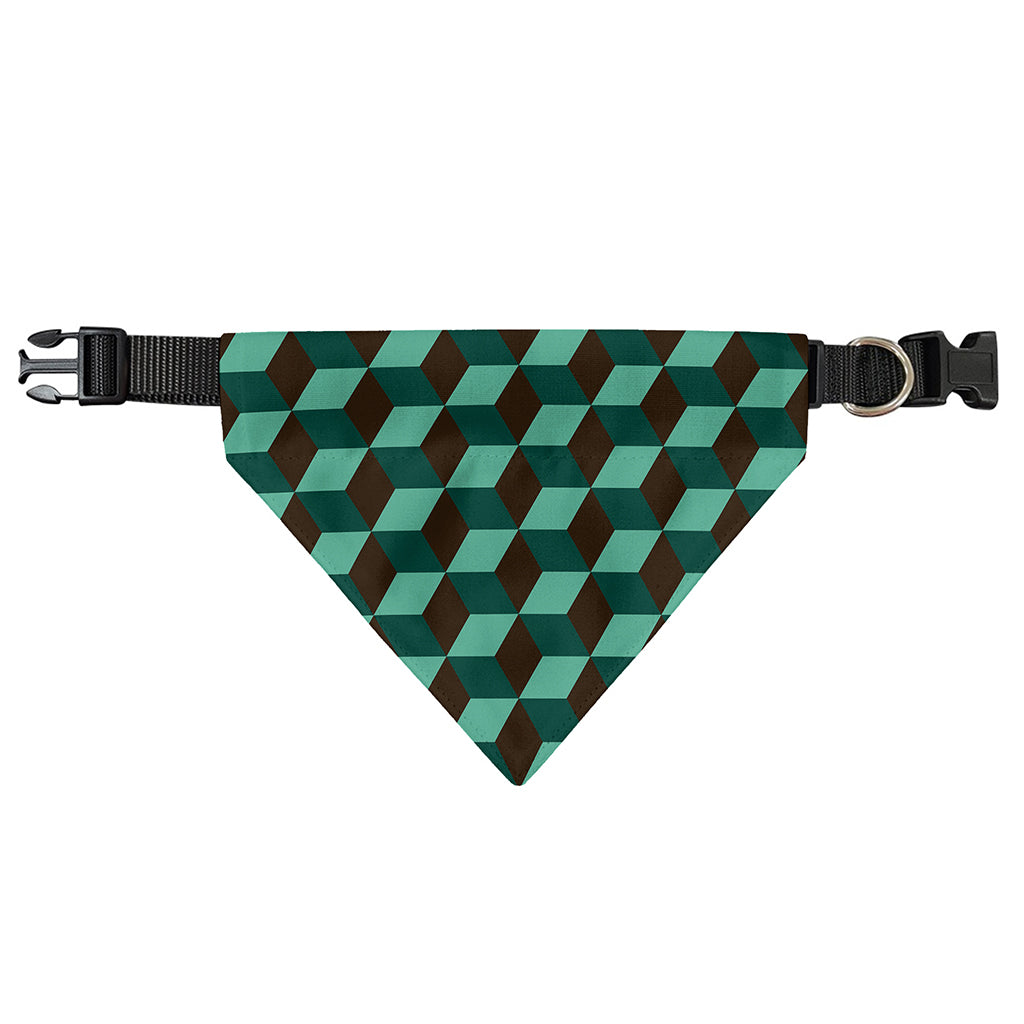 Dark Green Geometric Cube Pattern Print Over The Collar Dog Bandana