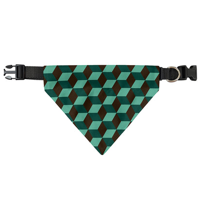 Dark Green Geometric Cube Pattern Print Over The Collar Dog Bandana