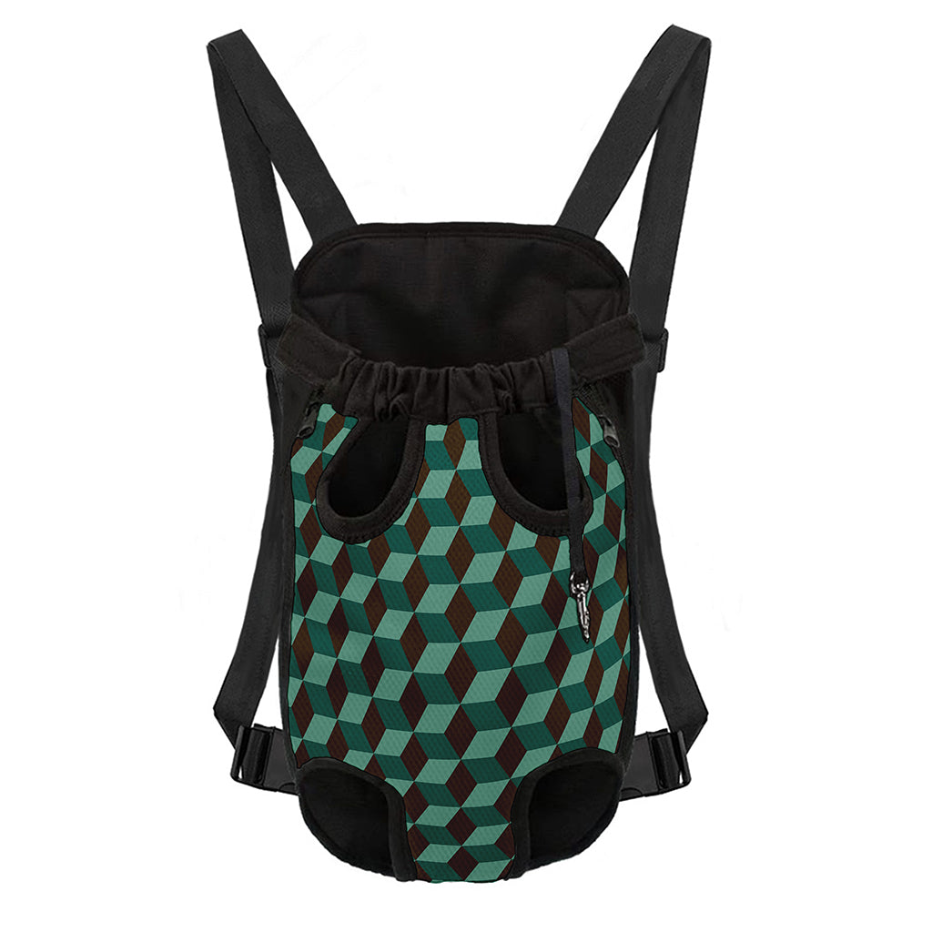 Dark Green Geometric Cube Pattern Print Pet Carrier Backpack