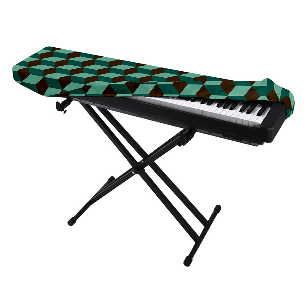 Dark Green Geometric Cube Pattern Print Piano Keyboard Cover