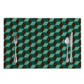 Dark Green Geometric Cube Pattern Print Placemat