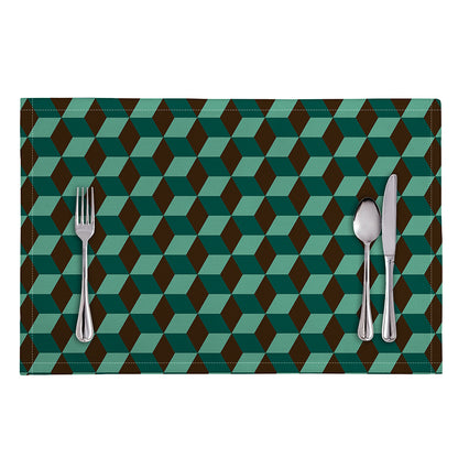 Dark Green Geometric Cube Pattern Print Placemat