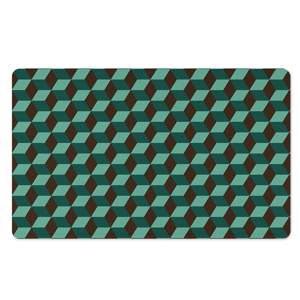 Dark Green Geometric Cube Pattern Print Polyester Doormat