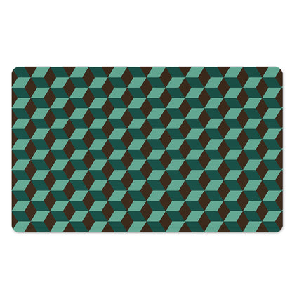 Dark Green Geometric Cube Pattern Print Polyester Doormat