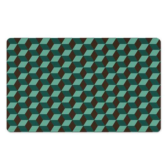 Dark Green Geometric Cube Pattern Print Polyester Doormat