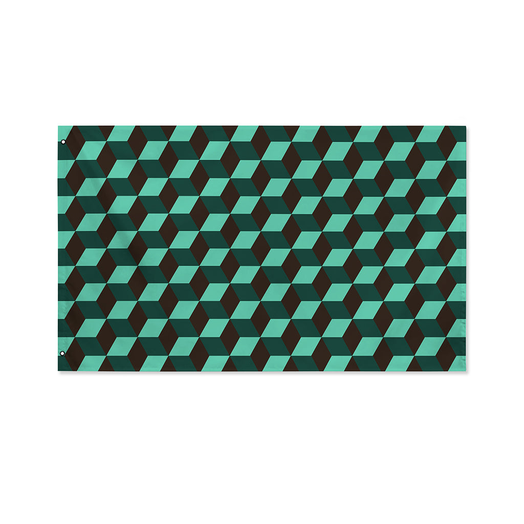 Dark Green Geometric Cube Pattern Print Polyester Flag