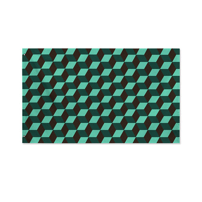 Dark Green Geometric Cube Pattern Print Polyester Flag