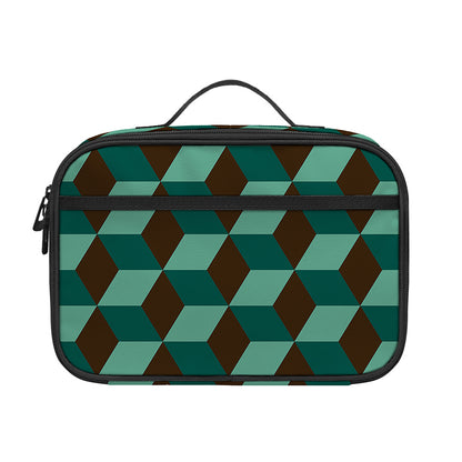 Dark Green Geometric Cube Pattern Print Portable Lunch Bag