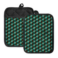 Dark Green Geometric Cube Pattern Print Pot Holders With Pocket