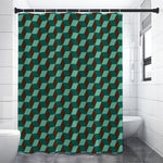 Dark Green Geometric Cube Pattern Print Premium Shower Curtain