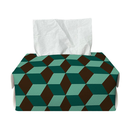 Dark Green Geometric Cube Pattern Print Rectangle Tissue Box Cover