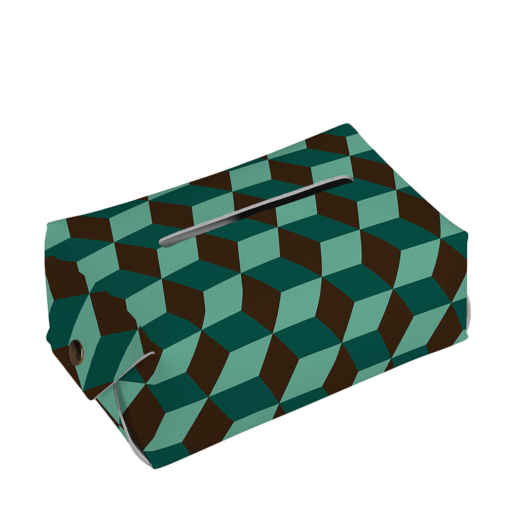Dark Green Geometric Cube Pattern Print Rectangle Tissue Box Cover
