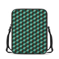 Dark Green Geometric Cube Pattern Print Rectangular Crossbody Bag
