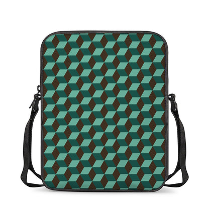 Dark Green Geometric Cube Pattern Print Rectangular Crossbody Bag
