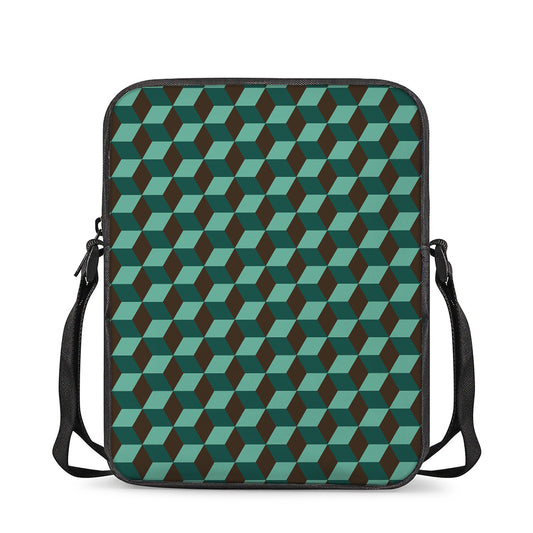 Dark Green Geometric Cube Pattern Print Rectangular Crossbody Bag