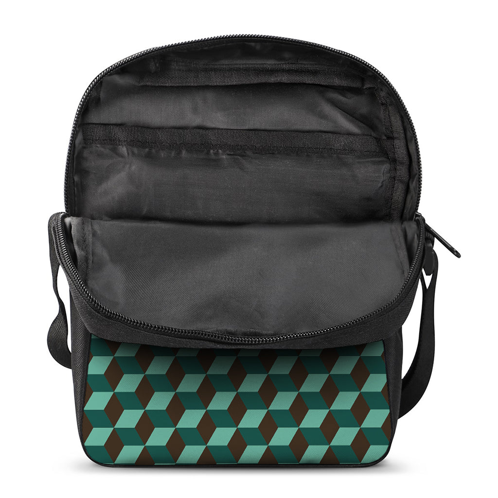 Dark Green Geometric Cube Pattern Print Rectangular Crossbody Bag
