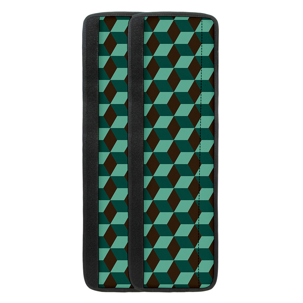 Dark Green Geometric Cube Pattern Print Refrigerator Handle Covers