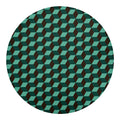 Dark Green Geometric Cube Pattern Print Round Blanket