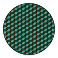 Dark Green Geometric Cube Pattern Print Round Floor Mat