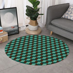 Dark Green Geometric Cube Pattern Print Round Rug