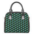 Dark Green Geometric Cube Pattern Print Shoulder Handbag
