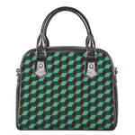 Dark Green Geometric Cube Pattern Print Shoulder Handbag