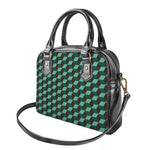 Dark Green Geometric Cube Pattern Print Shoulder Handbag