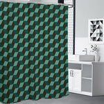 Dark Green Geometric Cube Pattern Print Shower Curtain
