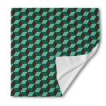 Dark Green Geometric Cube Pattern Print Silk Bandana