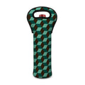 Dark Green Geometric Cube Pattern Print Single Neoprene Wine Tote