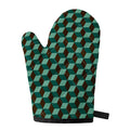 Dark Green Geometric Cube Pattern Print Single Oven Mitt