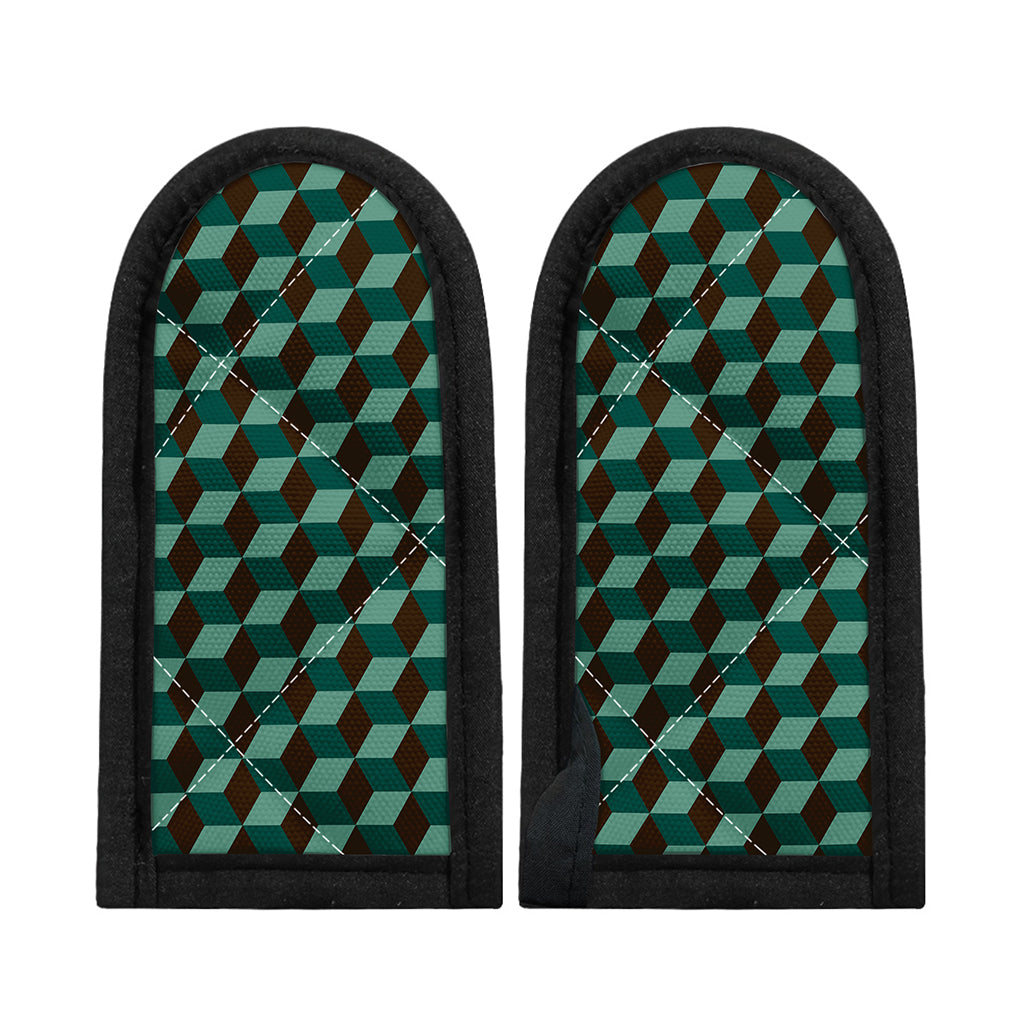 Dark Green Geometric Cube Pattern Print Skillet Handle Cover