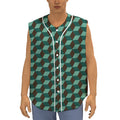 Dark Green Geometric Cube Pattern Print Sleeveless Baseball Jersey