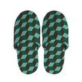 Dark Green Geometric Cube Pattern Print Slippers